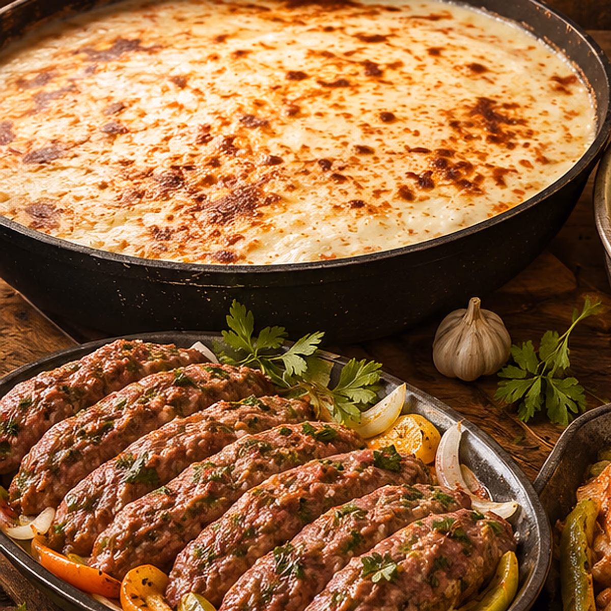 صينية مكرونة بالبشاميل وصينية كفتة نية من خزين اكل بيتي