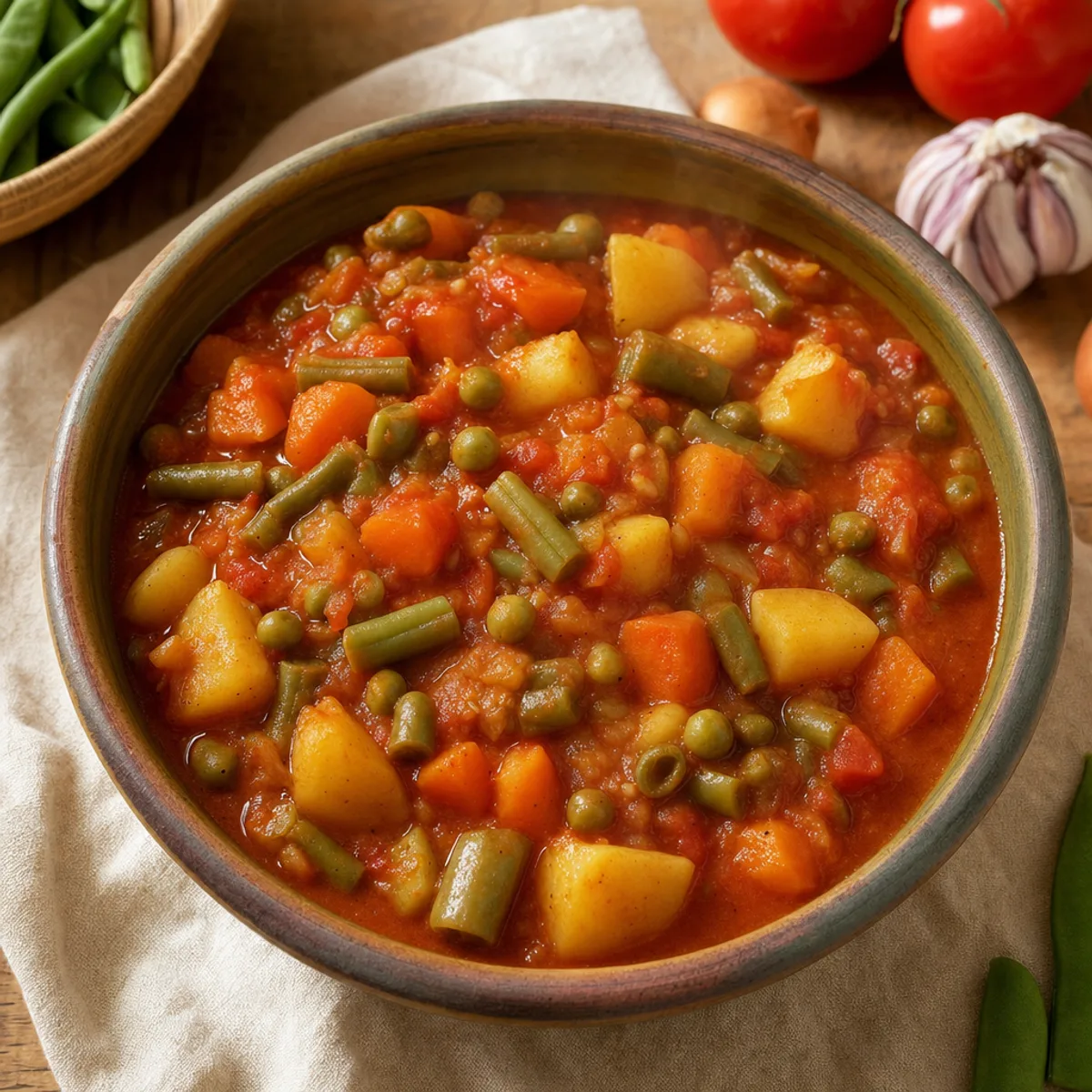 طبق خضار مطبوخ بصلصة الطماطم